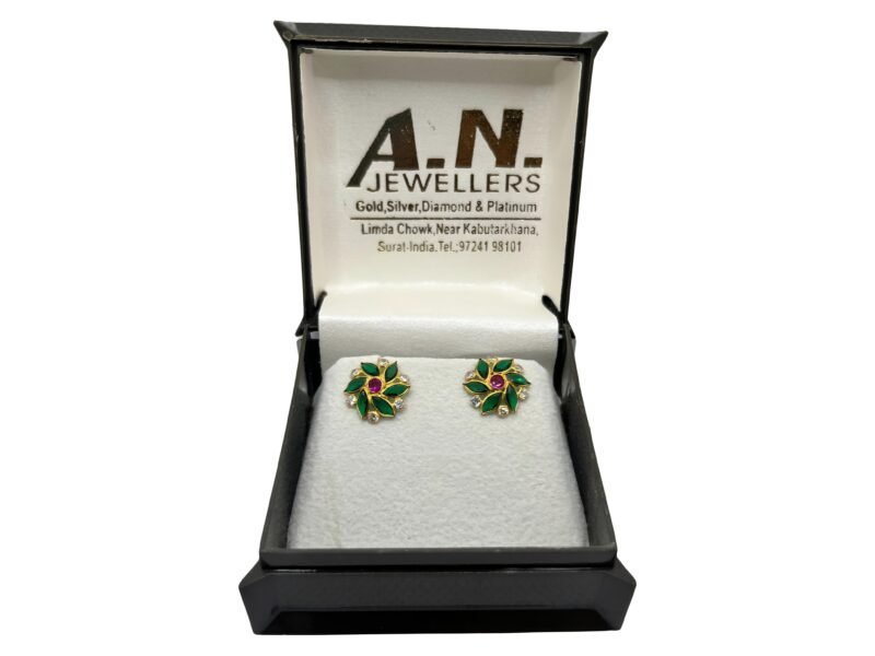 Floral Green & Red Stud Earrings